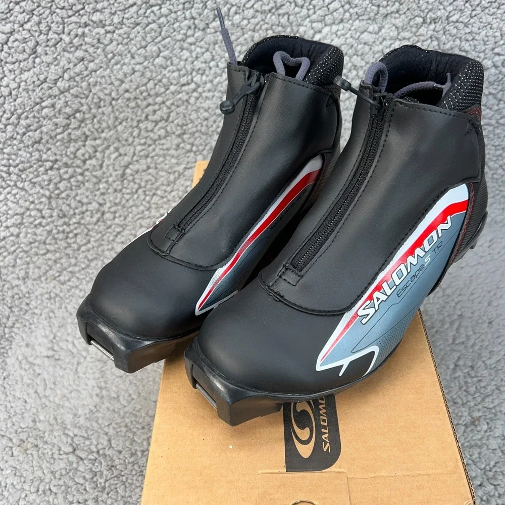 Salomon Escape 5 TR Black Red Cross Country Lace Zipper Ski Boots Men 4.5 22.5